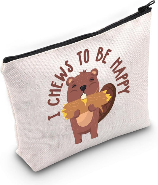 Beaver Cosmetic Bag I Chews to Be Happy Insprise Travel Toiletry Zipper Pouch for Beaver Lover (Beaver)