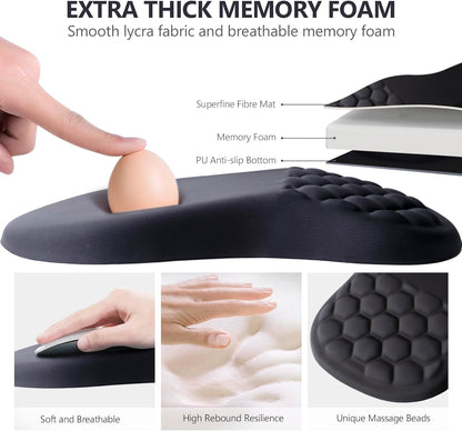 Laokiiy Ergonomic Mouse Pad with Wrist Support, Memory Foam & Lycra Cloth Surface, Non-Slip Base, Black