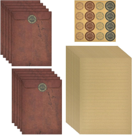Vintage Letter Writing Sets, 32 Sheets Letter Paper A5 Lined, 10 Pcs Envelopes and One Sheet Sticker, Stationery Paper for Wedding Birthday Party Invitations Easter Christmas