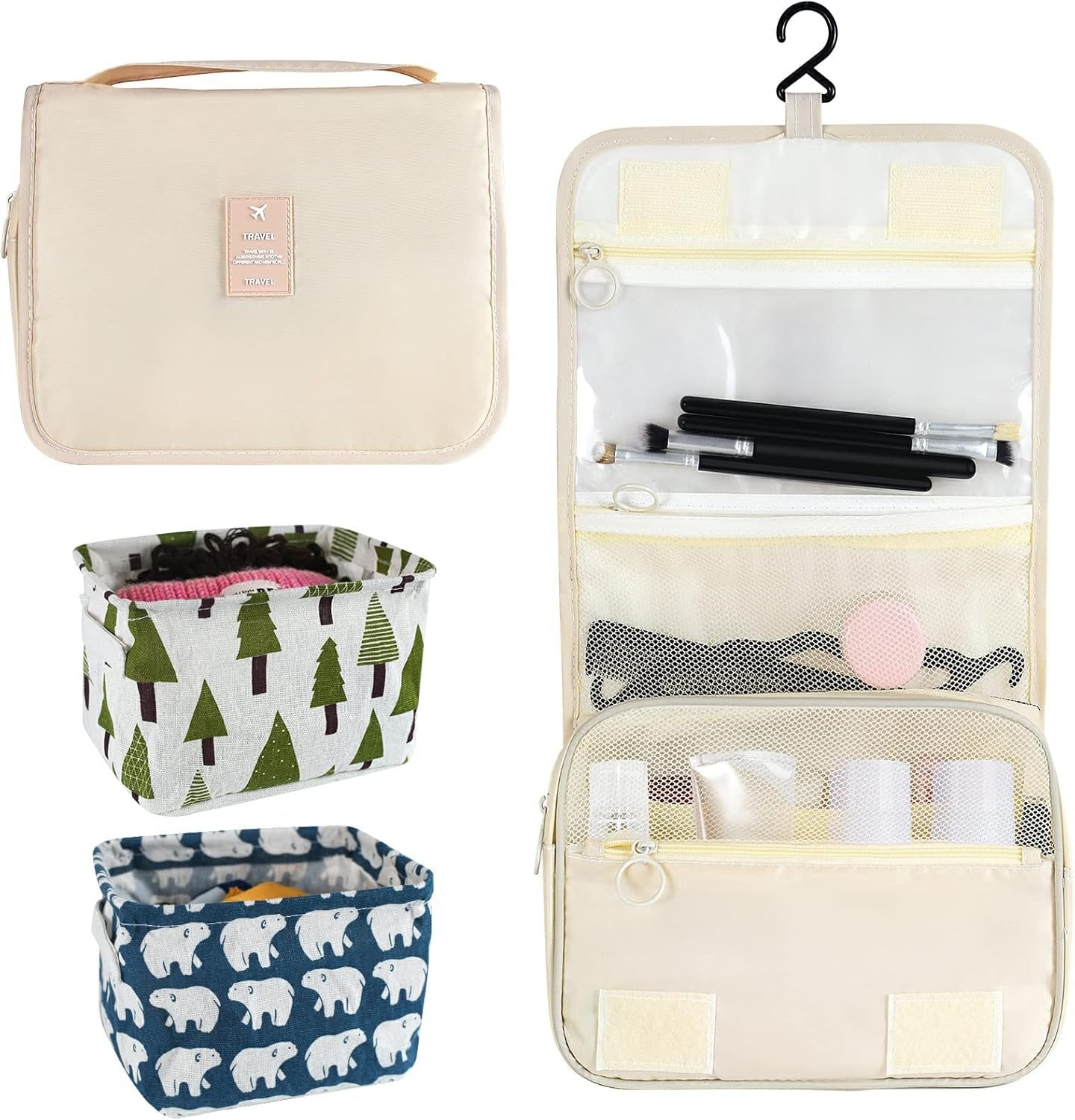 Hanging Travel Toiletry Bag for Women Men Girls, with Foldable Hygiene Bag, Waterproof Makeup Bag Organizer Toiletries Bag, Travel Size Essentials Accessories Cosmetics