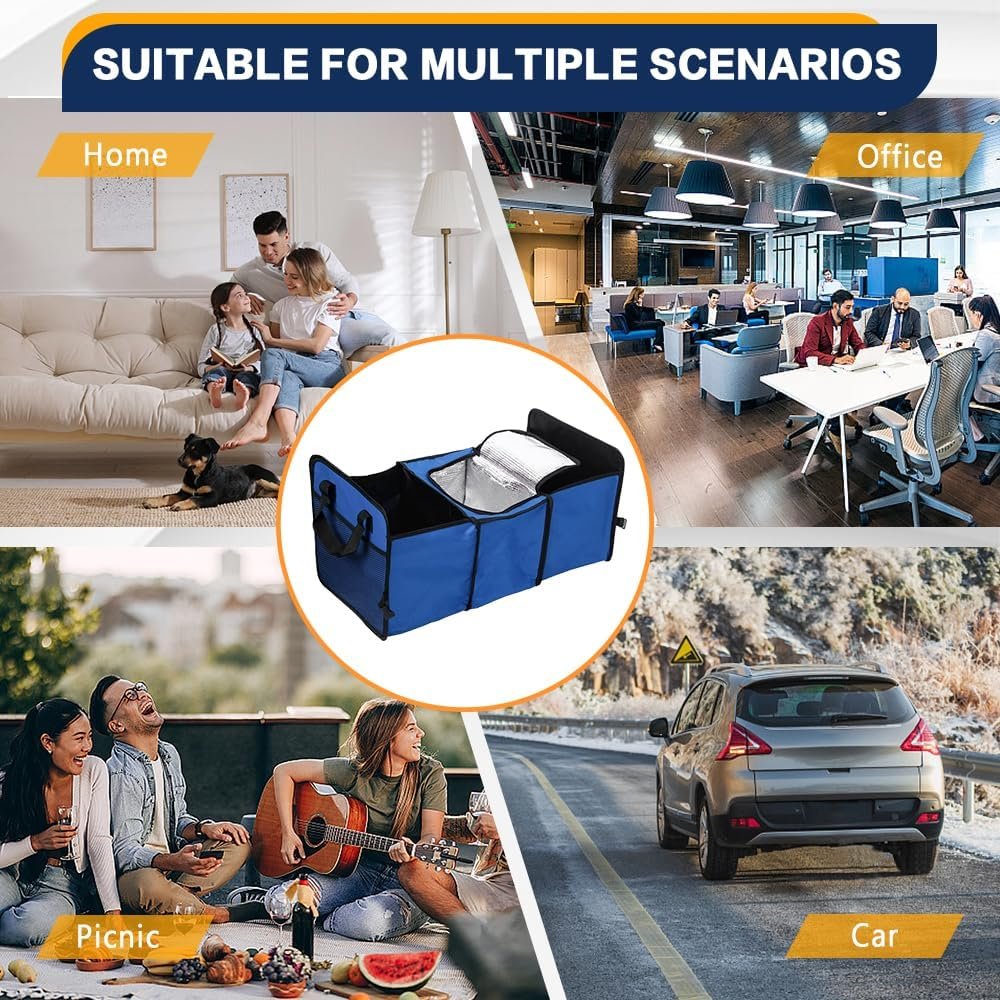 Wedcool Car Trunk Organizer, Auto Storage Bag, Trunk Organizer Storage with Insulation Cooler, Anti-slip Multi Compartments Trunk Storage, Car Interior Accessories Universal for SUV, Truck, Van (Blue)