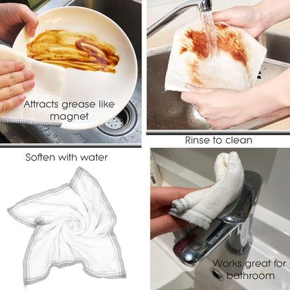 Molly's Marvelous Wood Fiber Cloths – 6-Pack Super Absorbent 8-Layer Dish Cloths, Reusable & Washable, White Microfiber (11.8" x 11.8") for Kitchen, Bath & All Surfaces
