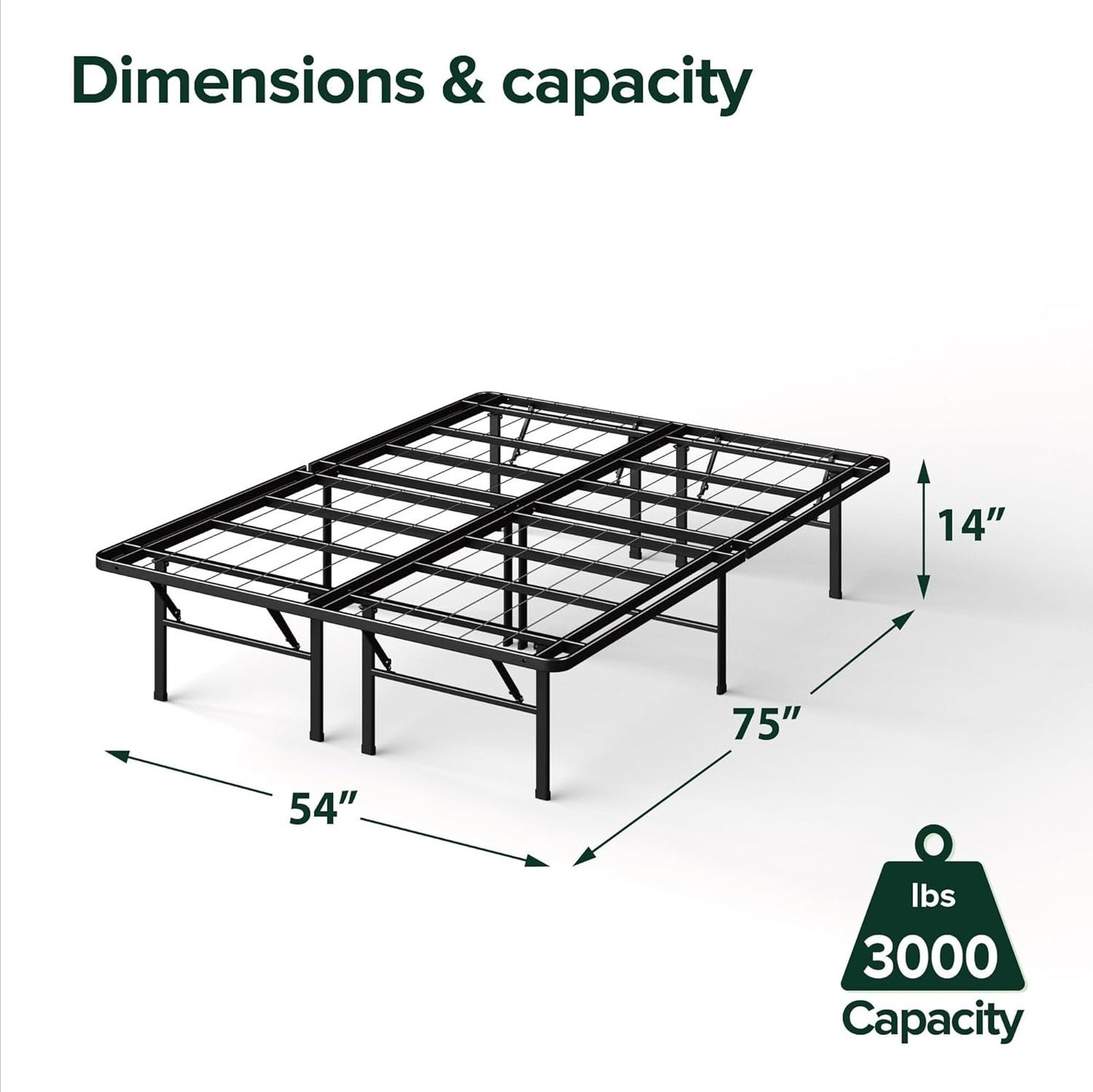Zinus Full Bed Frame - SmartBase 14 Inch Deluxe Metal Bed Frame with Steel Slat Support - No Box Spring Needed, Tool-Free Assembly, Heavy Duty Platform Bed Frame with Underbed Storage Space, Full Size