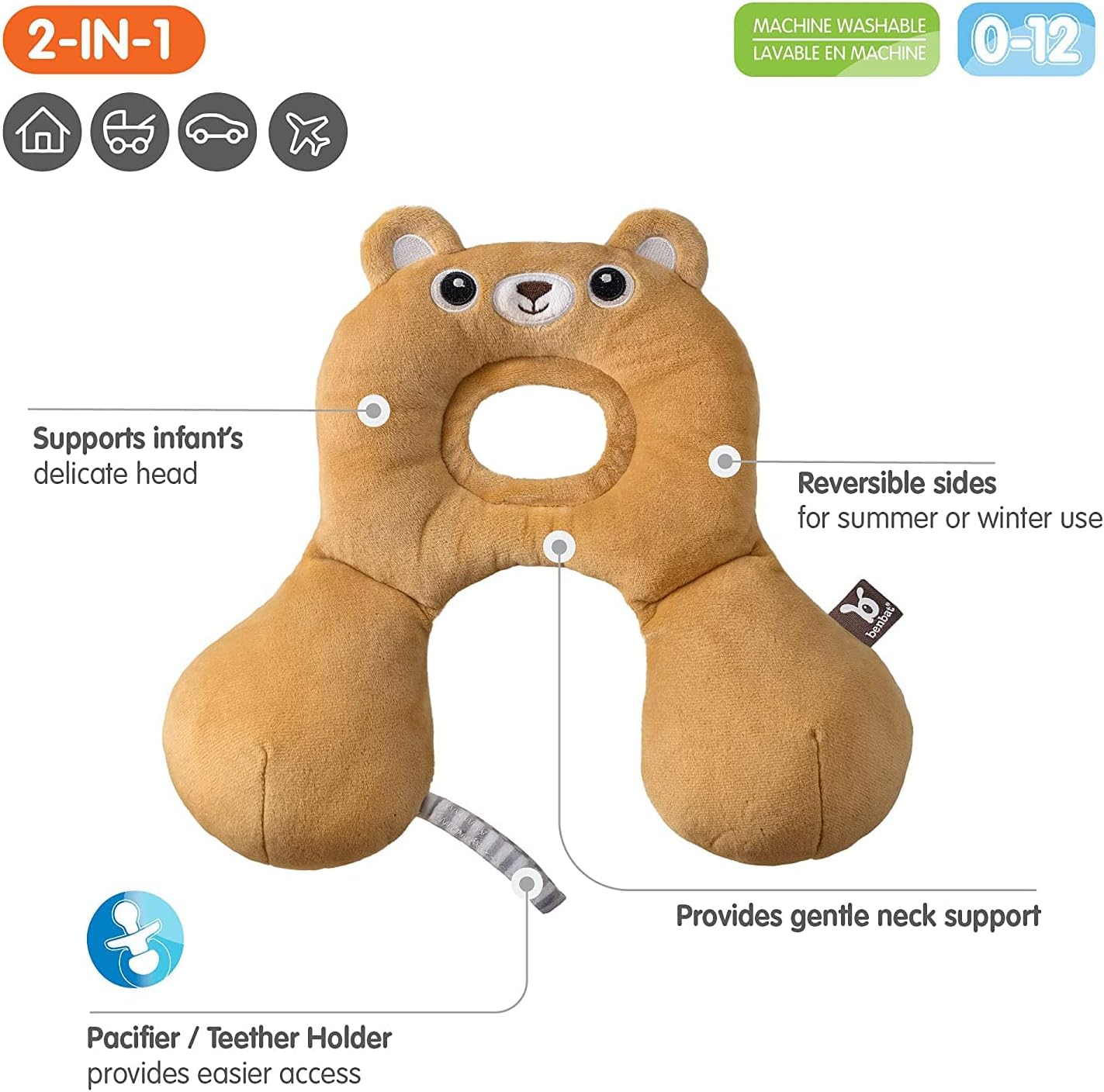 BENBAT Bear Design Travel Friends Headrest for 0 to 12 Months, Orange, 0-12 mths (211)