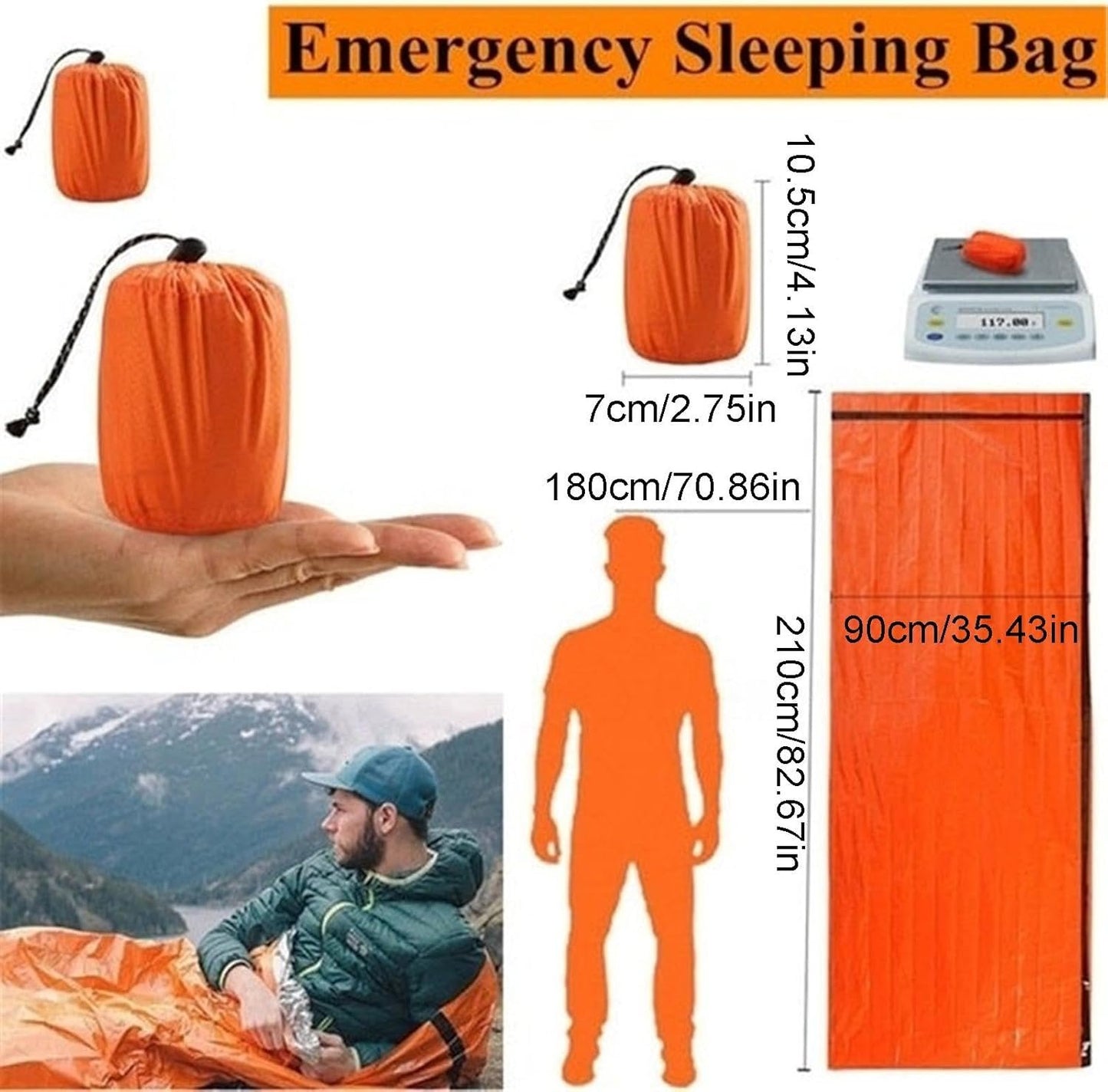Emergencys Blanket Survival Sleeping Bag, Lightweight Survival Blanket Foil, Emergencys Thermal Blanket Survival Gear, Waterproof Survival Bivy Bag for Outdoor