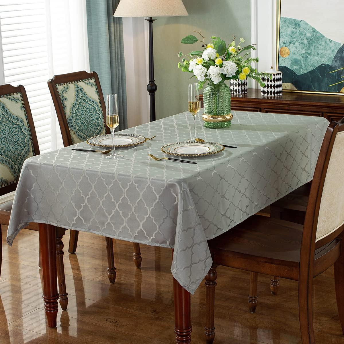 SASTYBALE Jacquard Tablecloth Flower Patterns Polyester Table Cloth Spill Proof Wrinkle Resistant Table Cover for Kitchen Dining Tabletop (Rectangle/Oblong, 60" x 120" (10-12 Seats),Gray)