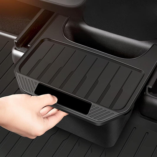 Rear Center Console Organizer for Tesla 2024 Model Y, Car Storage Box Backseat Garbage Can TPE Row Seat Container with Lid Interior Accessories for 2024 2023-2020 Model Y