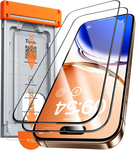 TOCOL 2 Pack for iPhone 16 Pro Max Screen Protector, Instant Installation, Auto-Dust Removal, Zero Bubble, Unbreakable 9H Hardness Shatterproof HD Tempered Glass