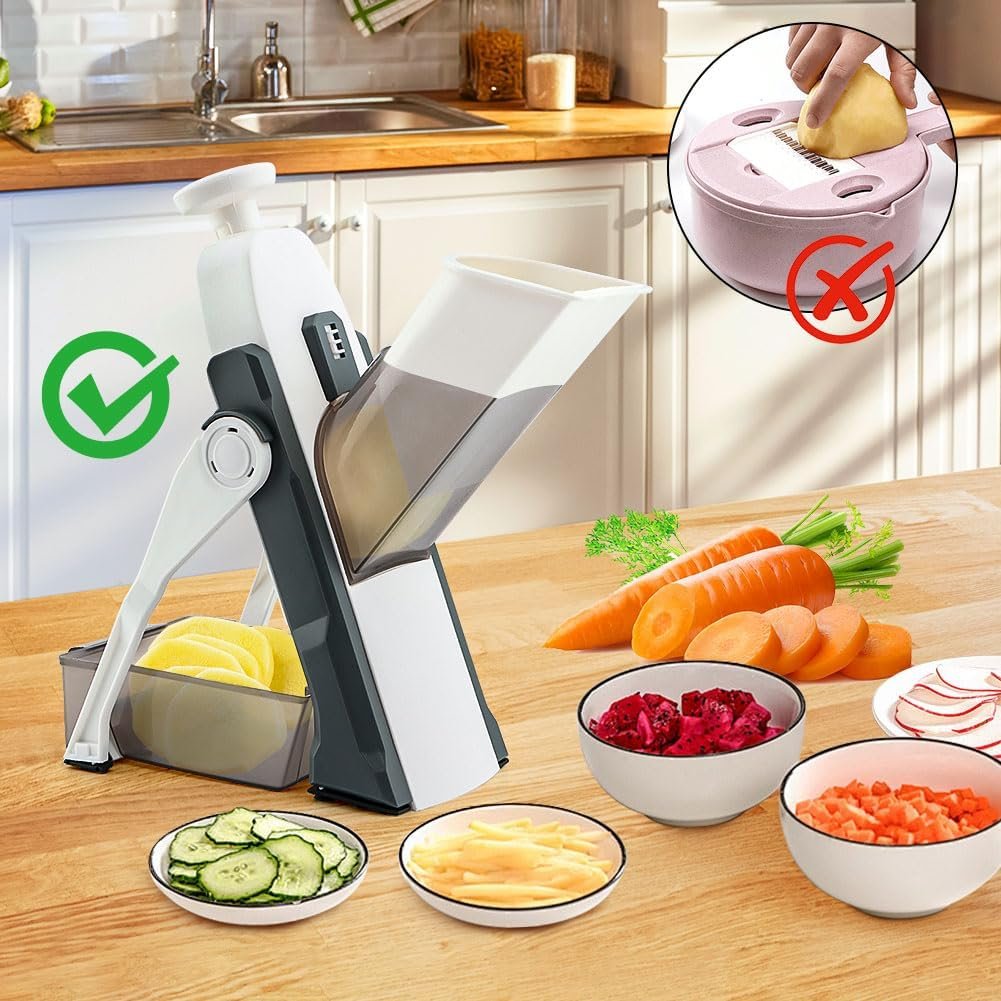 Kitchen Mandoline Slicer Set With Peeler Chopper for Fruit Vegetable Potato, Thickness-Adjustable Kitchen Tool for Fast Meal Prep(Grey+White)