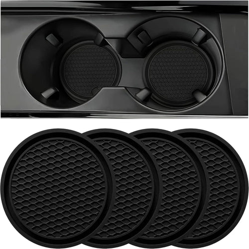 Custelen Universal Non-Slip Car Cup Coaster - Set of 4 Black Embedded Ornaments Cup Holders for Car Interior Accessories