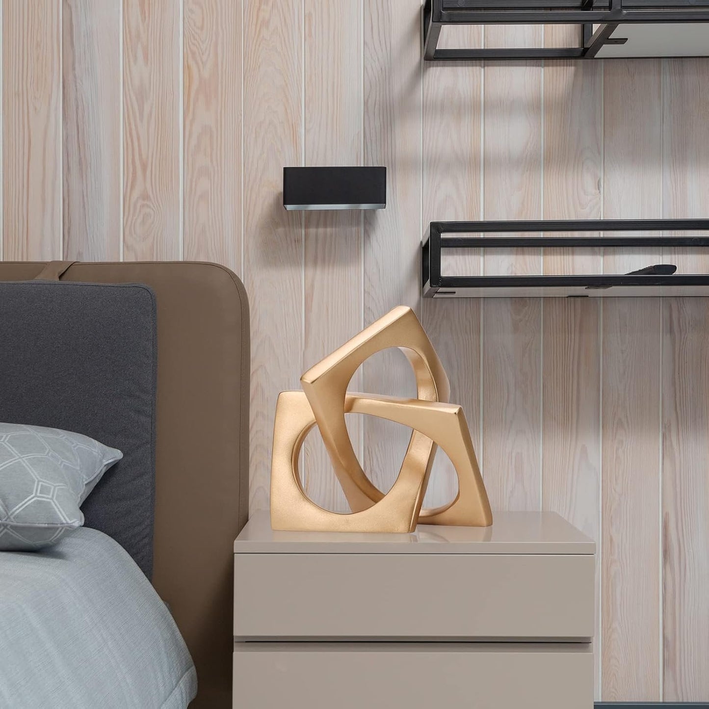 Modern Geometric Sculpture Gold Knot Statue Decor, Home Gold Bookcase Centerpiece Jax Decorative, Geometric Tabletop Sculpture and Figurines, for Golden Home Decor Accent, Cube Decorative Ornaments