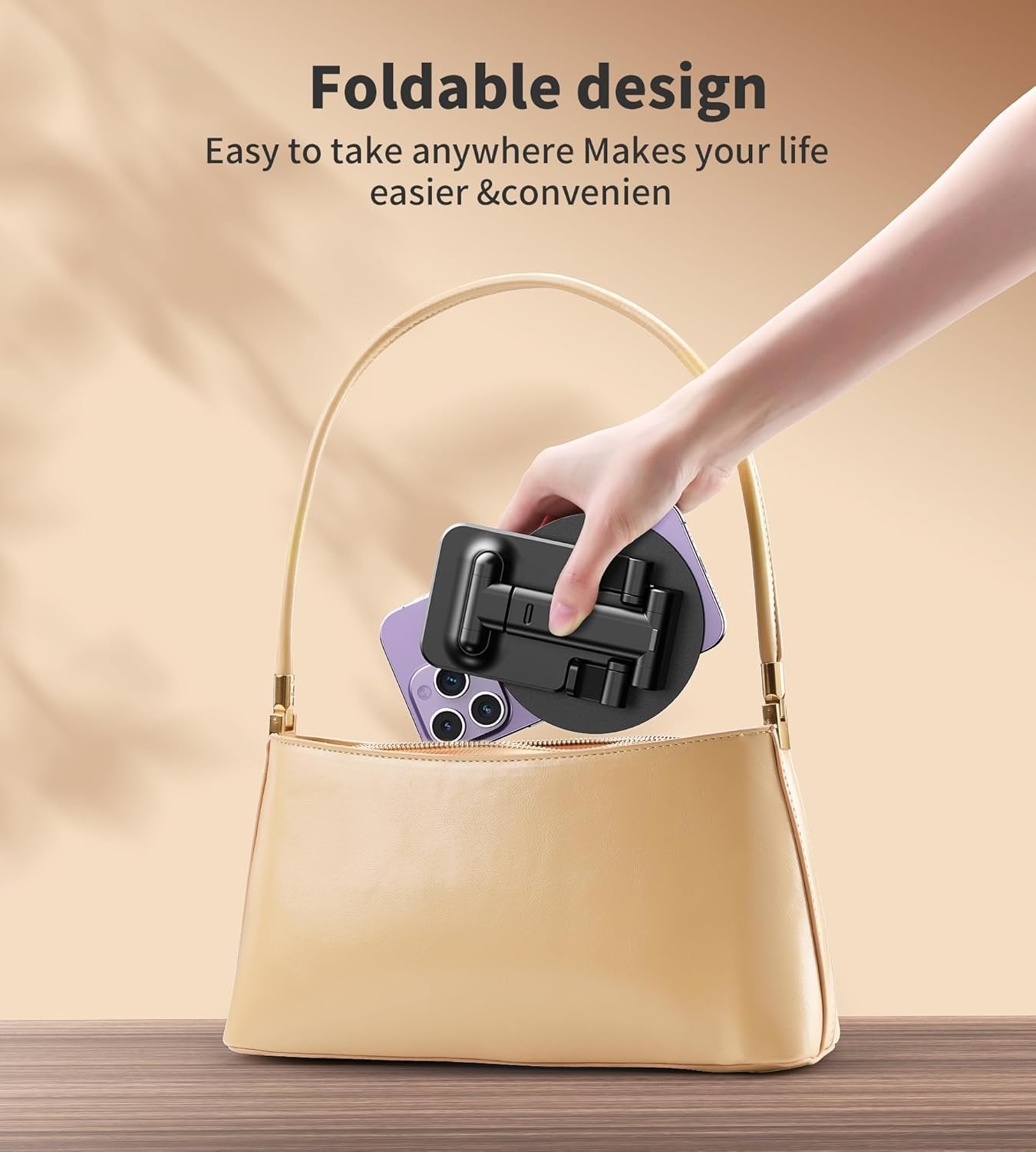 BHHB Adjustable Phone Stand, Adjustable Mobile Phone Stand, Foldable Angle and Height Adjustable Phone Holder Compatible with All Mobile Phones (Black)