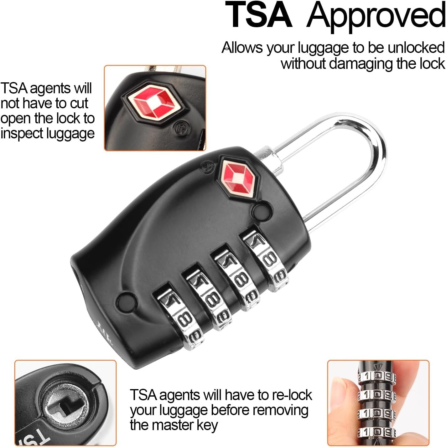 TSA Approved Luggage Combination Locks, T Tersely 4 Digit Combination Padlock with Alloy Body TSA Lock for Travel Bag, Suit Case, Lockers, Gym, Bike Locks or Other (4-Pack)