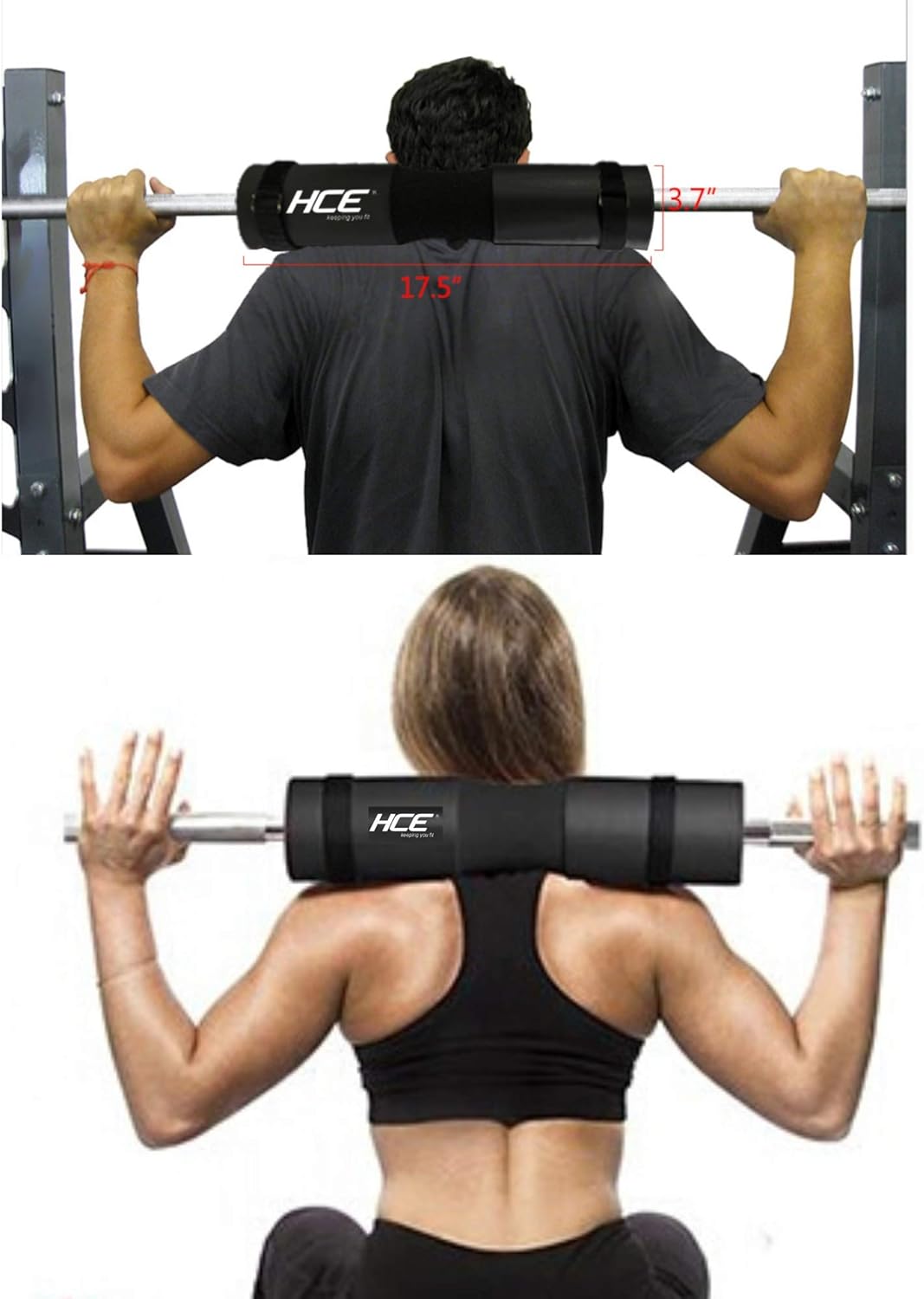 HCE 7-Pc Barbell Squat Support Pad with Straps, Hip Thrust Foam Cushion Pads, Thick Barbell Foam Cushion with 2 Gym Ankle Straps, Booty Hip Band and Carry Bag - Bodybuilding Home & Commercial Gym Accessories