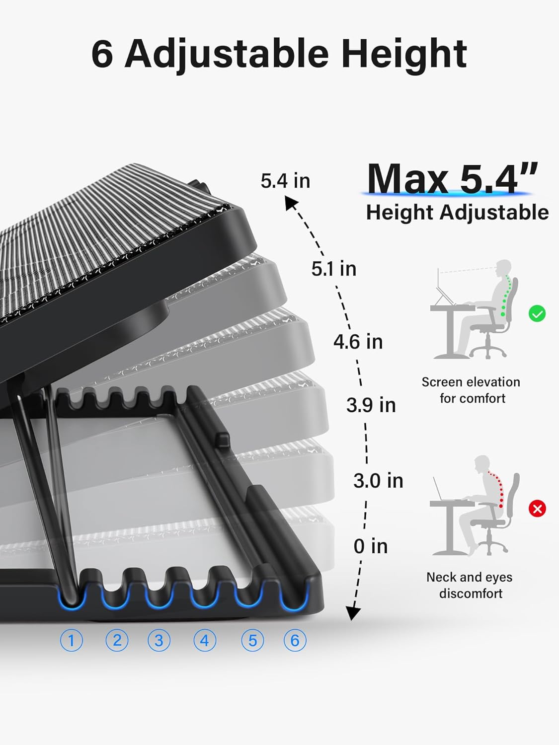 Kootek Laptop Cooling Pad 12-17 Cooler Pad Chill Mat 5 Quiet Fans LED Lights and 2 USB 2.0 Ports Adjustable Mounts Laptop Stand Height Angle