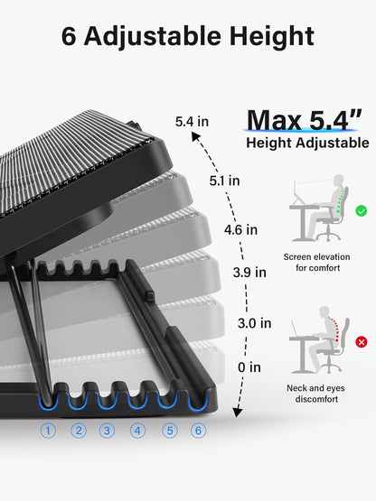 Kootek Laptop Cooling Pad 12-17 Cooler Pad Chill Mat 5 Quiet Fans LED Lights and 2 USB 2.0 Ports Adjustable Mounts Laptop Stand Height Angle