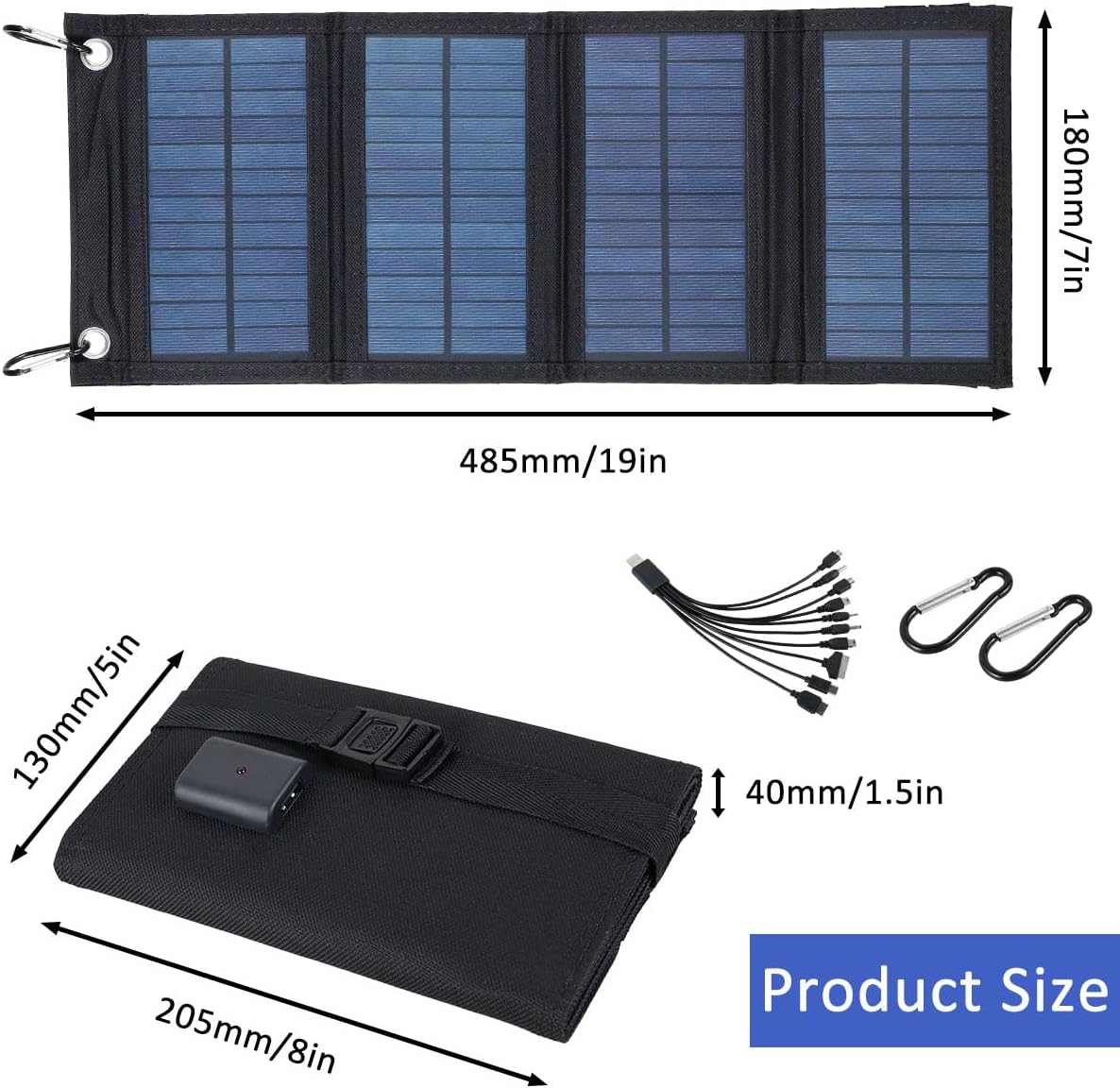 Fxvhojq 100W Solar Panel Folding Charger, IP65 Waterproof, Lightweight, USB, Compatible with Smartphones, Tablets, Power Banks
