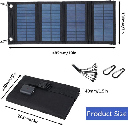 Fxvhojq 100W Solar Panel Folding Charger, IP65 Waterproof, Lightweight, USB, Compatible with Smartphones, Tablets, Power Banks