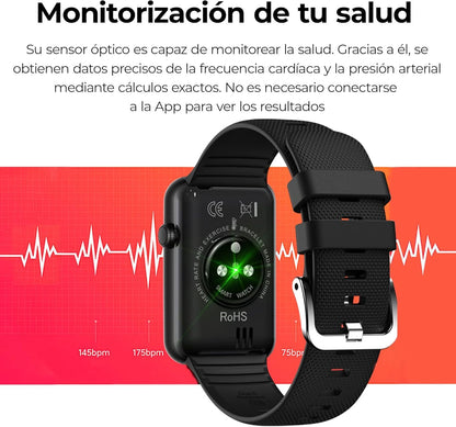 Smartwatch Ksix Tube, 1.57 Inch Multi-Touch Display, 7 Days, App Included, Health Monitoring, Multisport Mode, Waterproof, Black