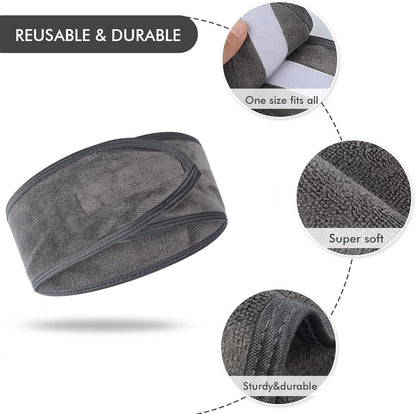 KinHwa Headbands for Washing Face Non-slip Make-up Headwraps Adjustable Hair Bands Fits All Head Sizes Perfect for Sports, Yoga, Workout or Bath 3 Pack - Gray