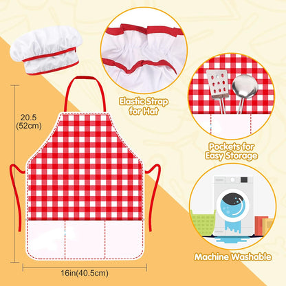 Qizebaby Kids Kitchen Pretend Play Toy Set with Stainless Steel Cookware, Cooking Utensils, Apron & Chef Hat, Cutting Fruits & Vegetables, Preschool Kitchen Play for Toddler Boys & Girls