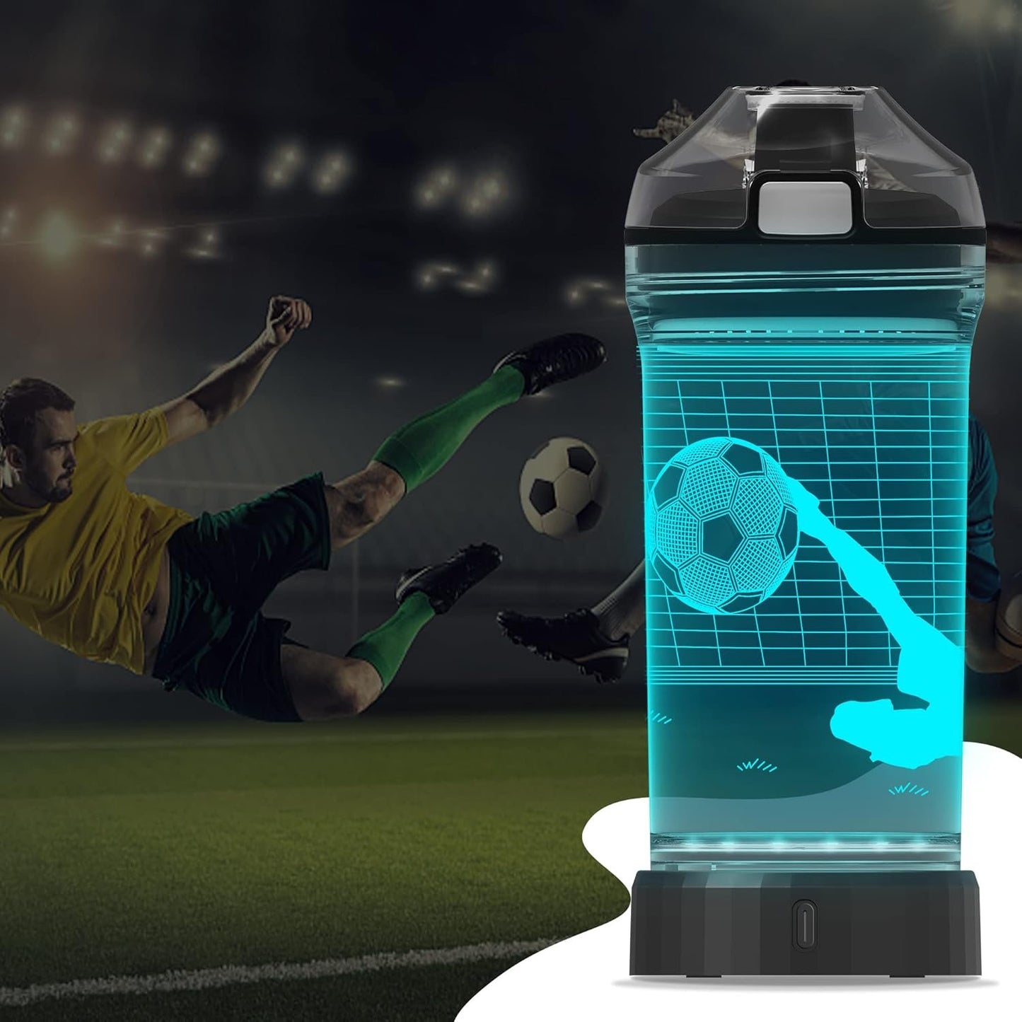YuanDian Light Up Kids Water Bottle with 3D Soccer Design- 14 OZ Tritan BPA Free - Cool Drinking Cups Gift for School Kids Boy Child Sport Soccer Lovers