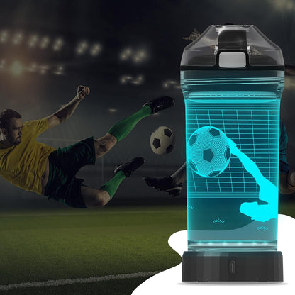 YuanDian Light Up Kids Water Bottle with 3D Soccer Design- 14 OZ Tritan BPA Free - Cool Drinking Cups Gift for School Kids Boy Child Sport Soccer Lovers