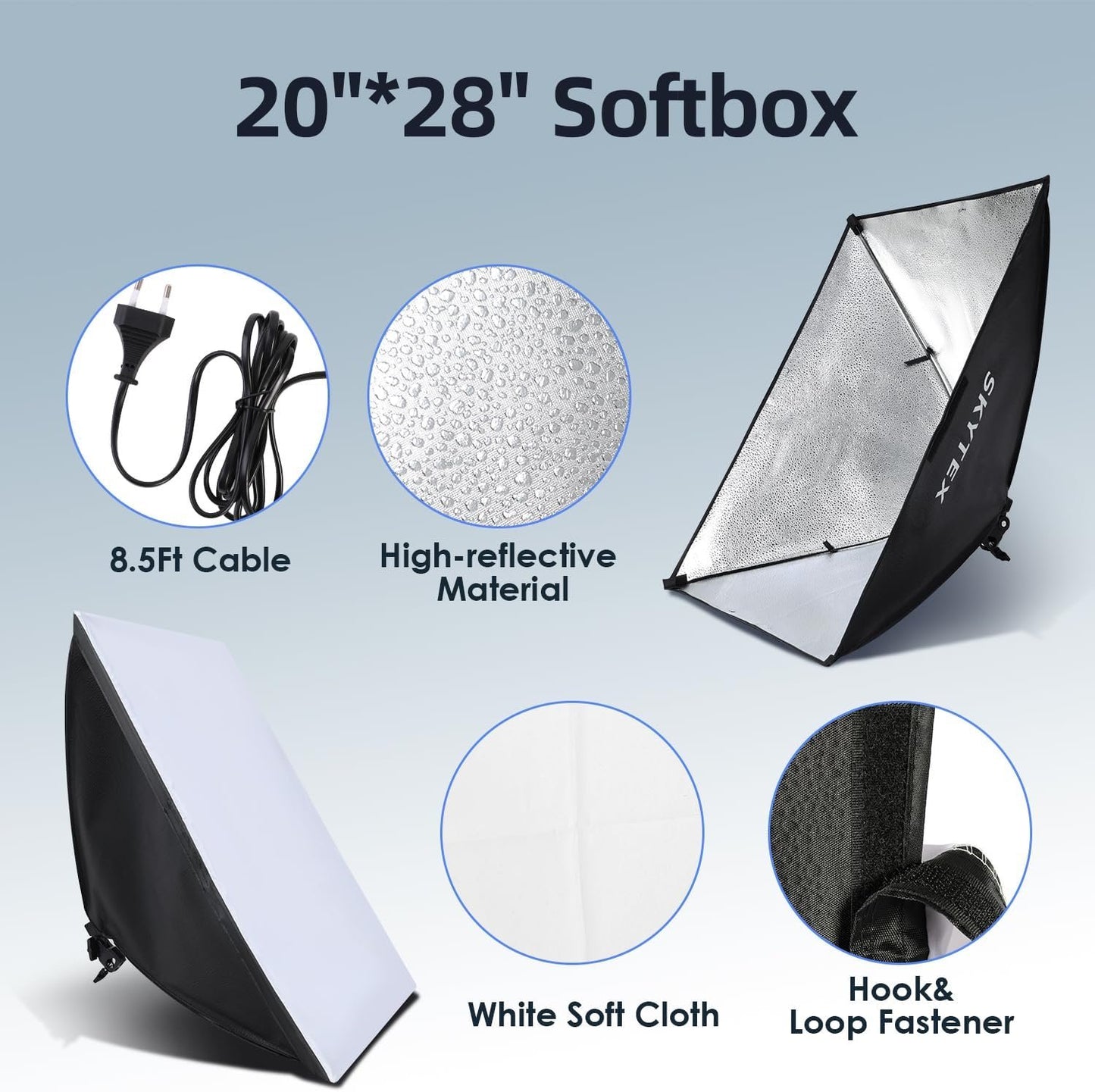 Skytex Softbox Lighting Kit（1Pack）, Continuous Photography Lighting Kit with 20x28in Soft Box | 85W 2700-6400K E27 LED Bulb, Photo Studio Lights Equipment for Camera Shooting, Video Recording