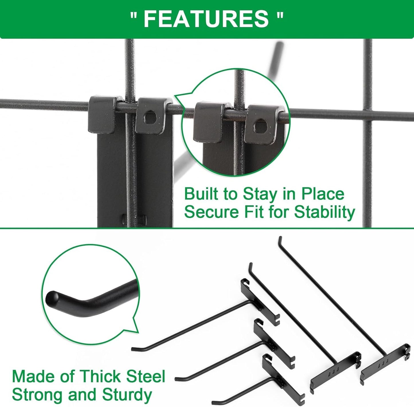 PYBTOOL 6 Inch Gridwall Hooks, Grid Panel Hanging Hooks for Retail, Home, and Workspace Organization, Displays, and Storage Solutions(40Pack,Black)…