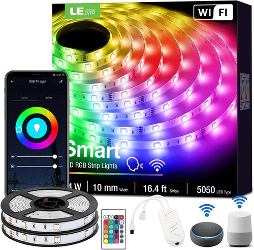 LE Smart Led Lights, 32.8ft(16.4ft*2) 300 LEDs WiFi LED Strip Lights, APP Control Smart LED Light Strip, Work with Alexa and Google Assistant, Non-Waterproof, No Hub Required(Only 2.4G WiFi Supported)