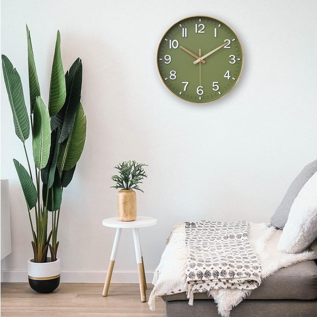 HZDHCLH Green Wall Clocks Battery Operated,12 inch Silent Non Ticking Modern Wall Clock for Home Living Room Bedroom Kitchen Office Classroom Decor