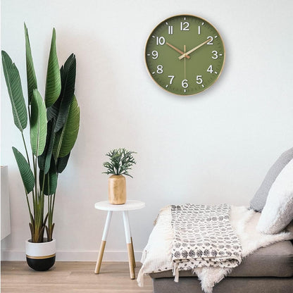 HZDHCLH Green Wall Clocks Battery Operated,12 inch Silent Non Ticking Modern Wall Clock for Home Living Room Bedroom Kitchen Office Classroom Decor