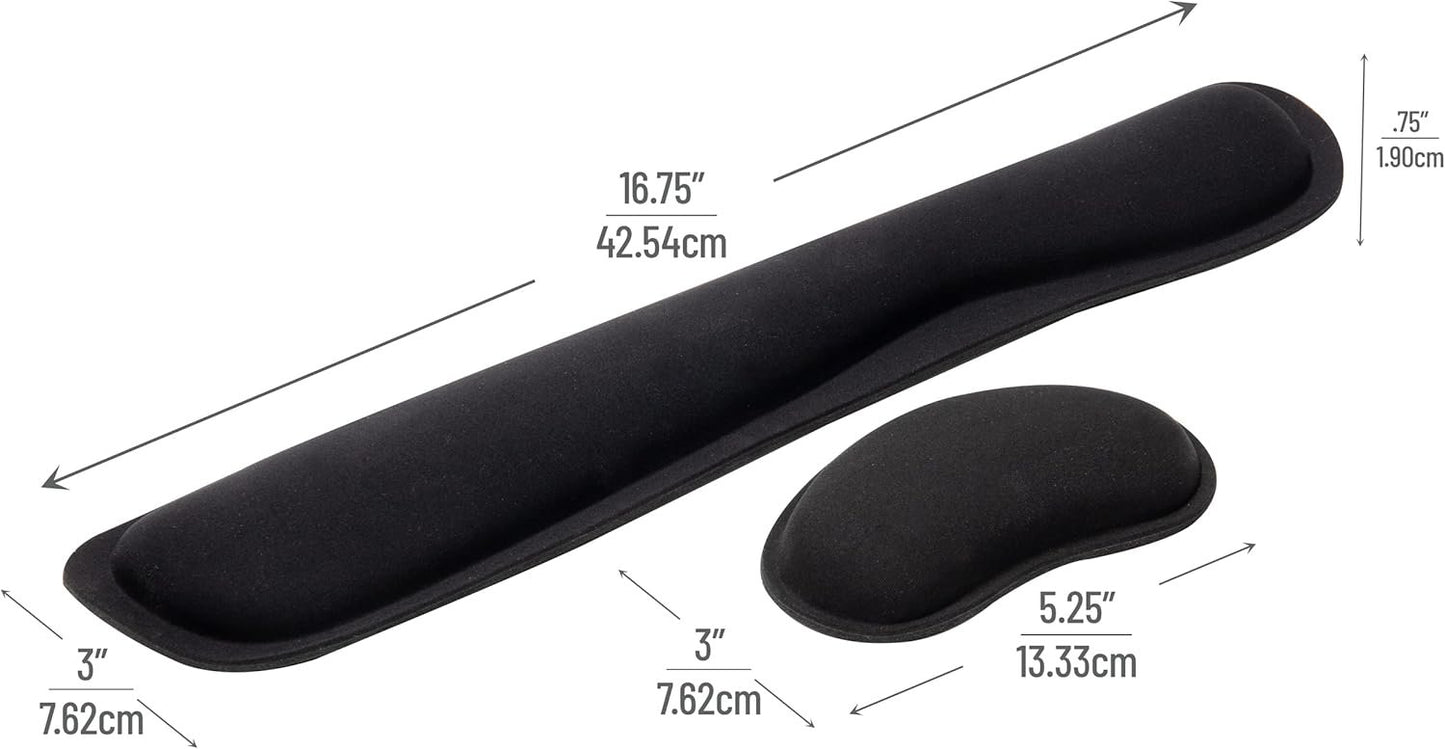 Mind Reader Gel Wrist Rest, Ergonomic Memory Foam Support Cushion Set for Keyboard and Mouse, Non-Slip Rubberized Base, Helps Relieve Tension, Black