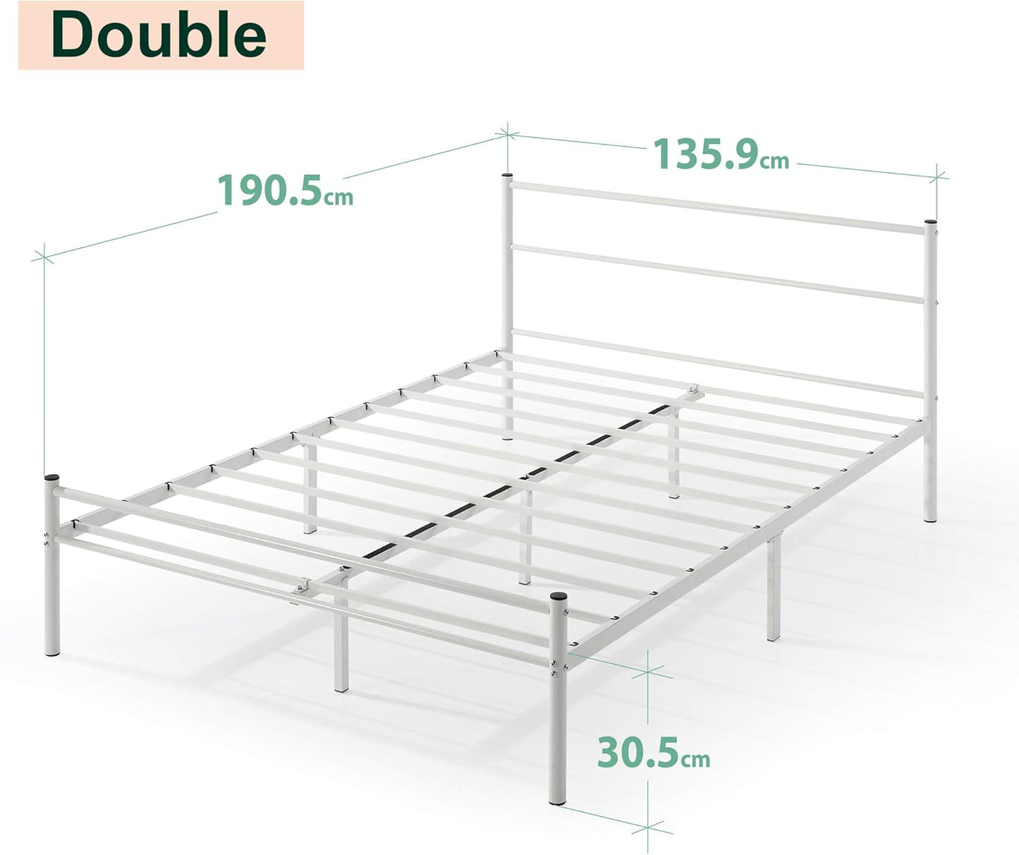 Zinus Geraldine Metal Double Bed Frame White | Steel Headboard and Footboard | Strong Steel Slats Bed in a Box