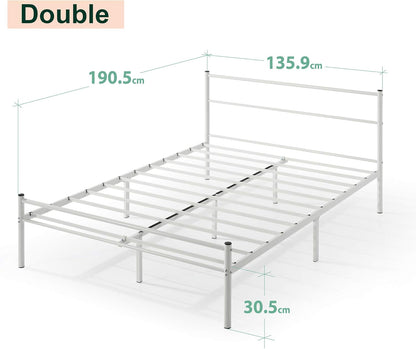 Zinus Geraldine Metal Double Bed Frame White | Steel Headboard and Footboard | Strong Steel Slats Bed in a Box