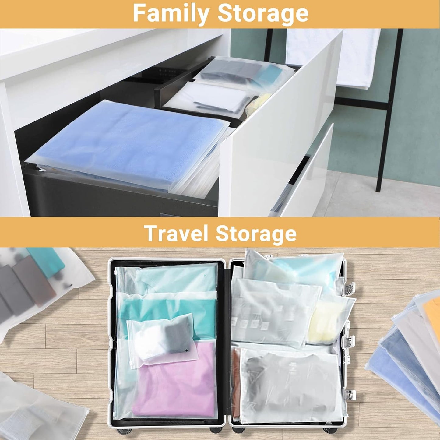 Svaldo Swimsuit Bags, 50PCS 12x16 inch Poly Plastic Bag for Clothes, Frosted Ziplock Bags for Packing Selling Apparel Organization, Custom T-Shirts, Pillowcases, with Vent Holes, 3 Mil