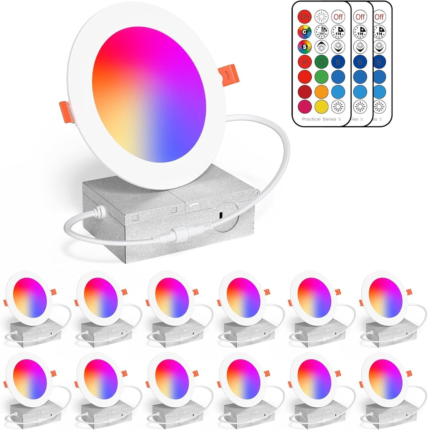 Recessed Lighting 4 Inch Color Changing Pot Lights 12W LED Downlights,1050Lumens Recessed Ceiling Light,RGB & Warm White 2700K Dimmable by Remote Control,Timer - 12 Color Choices - 2 Modes,12 Pack