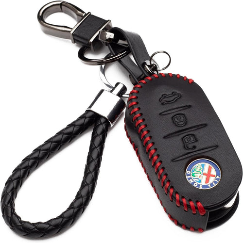 KASER Leather Shell Case Cover with Keyring for Alfa Romeo Mito Giulietta 159 Key 3 Buttons Protection Remote Control Car (Red Edition), red