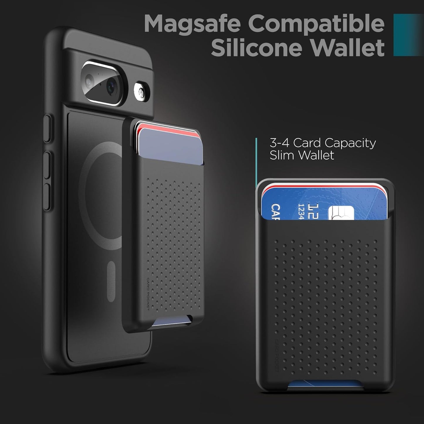 Encased Wallet Case for Google Pixel 8 with Removable Card Holder, Black (Compatible with MagSafe)
