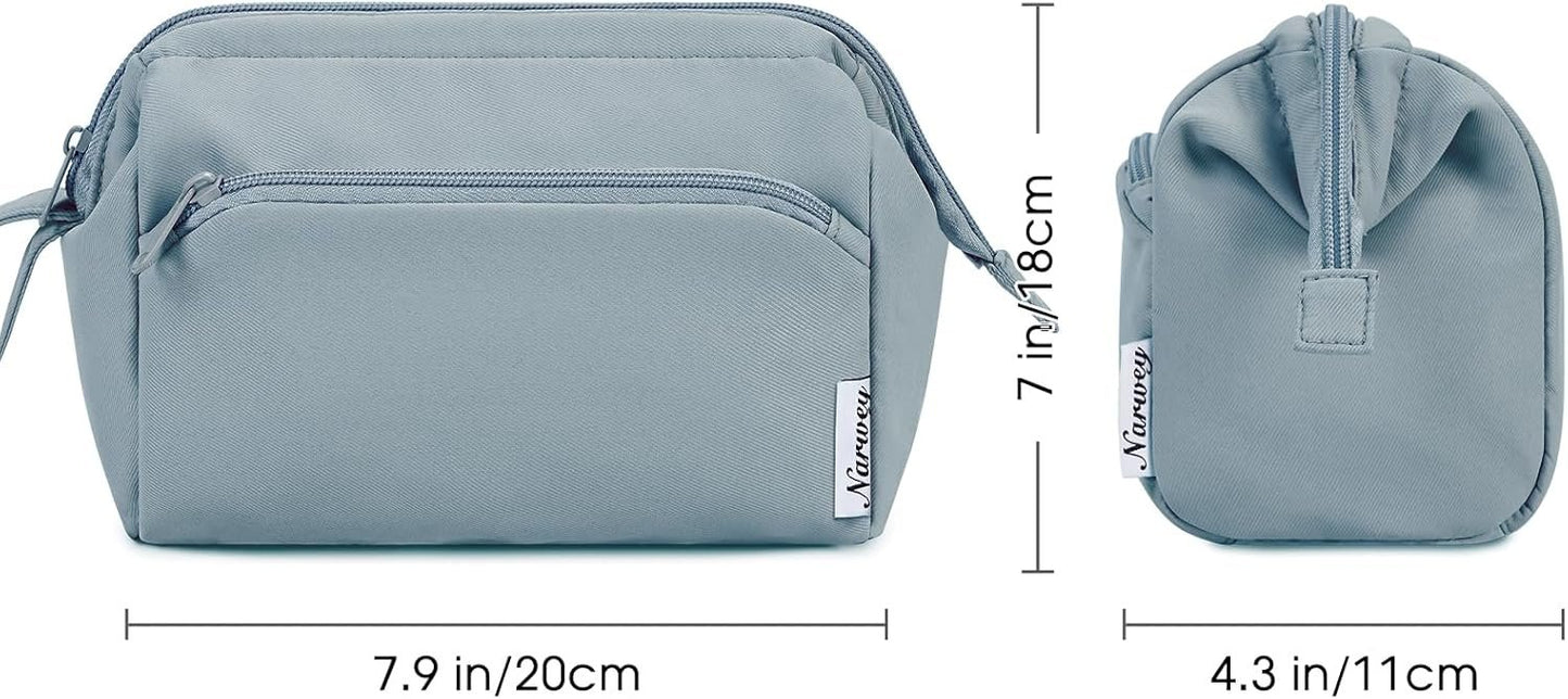 Narwey Large Women Makeup Bag Wide-Open Make up Bag Travel Cosmetic Organizer Toiletry Bag for Cosmetics Toiletries Accessories (Greyish Blue)