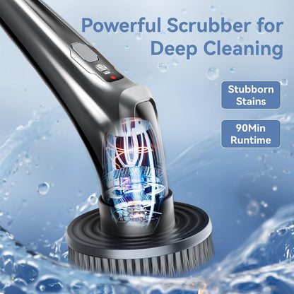 HEY BANK Electric Spin Scrubber - 17in1 Cordless Electrical Cleaning Brush, Shower Scrubber with 2 Speed & 10 Brush Heads, Power Scrubber with Adjustable Extension Handle for Bathtub Grout Tile Floor