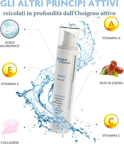 Oxygen Revolution Oxygen-Ozone Nourishing Anti-Aging Cream with Hyaluronic Acid and Collagen, Anti-Wrinkles, Rich in Active Ingredients, Deep Penetration into the Skin, 15 ml