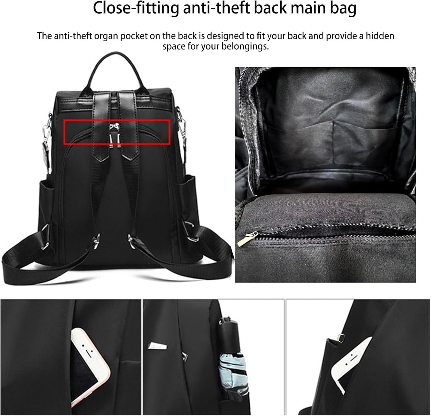 Dafape Women Backpack Purse, Fashion Daypack Shoulder Bag Crossbody Bag for Travel Work Business Outdoor Camping Cycling Ladies Men Lightweight (Black)