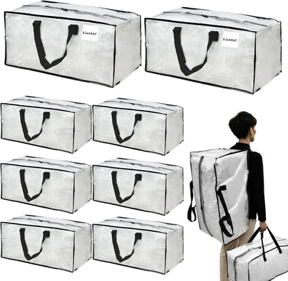 Heran 8 Pack Extra Large Moving Bags with Backpack Straps & Carrying Handles, 92L Heavy Duty Storage Bags with Zippers, Alternative to Moving Boxes, Storage Totes for Clothing Blankets Space Saving