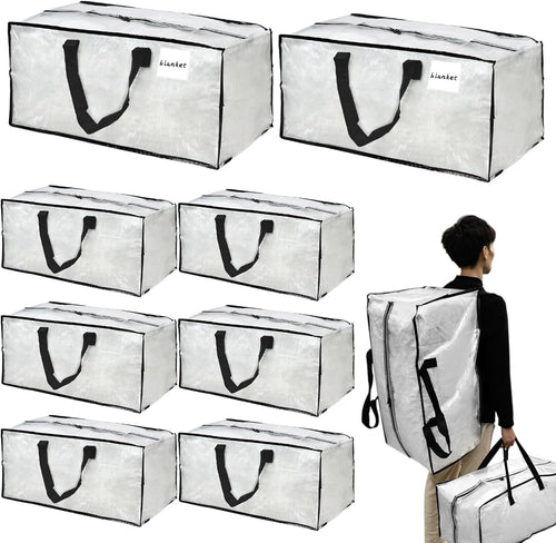 Heran 8 Pack Extra Large Moving Bags with Backpack Straps & Carrying Handles, 92L Heavy Duty Storage Bags with Zippers, Alternative to Moving Boxes, Storage Totes for Clothing Blankets Space Saving