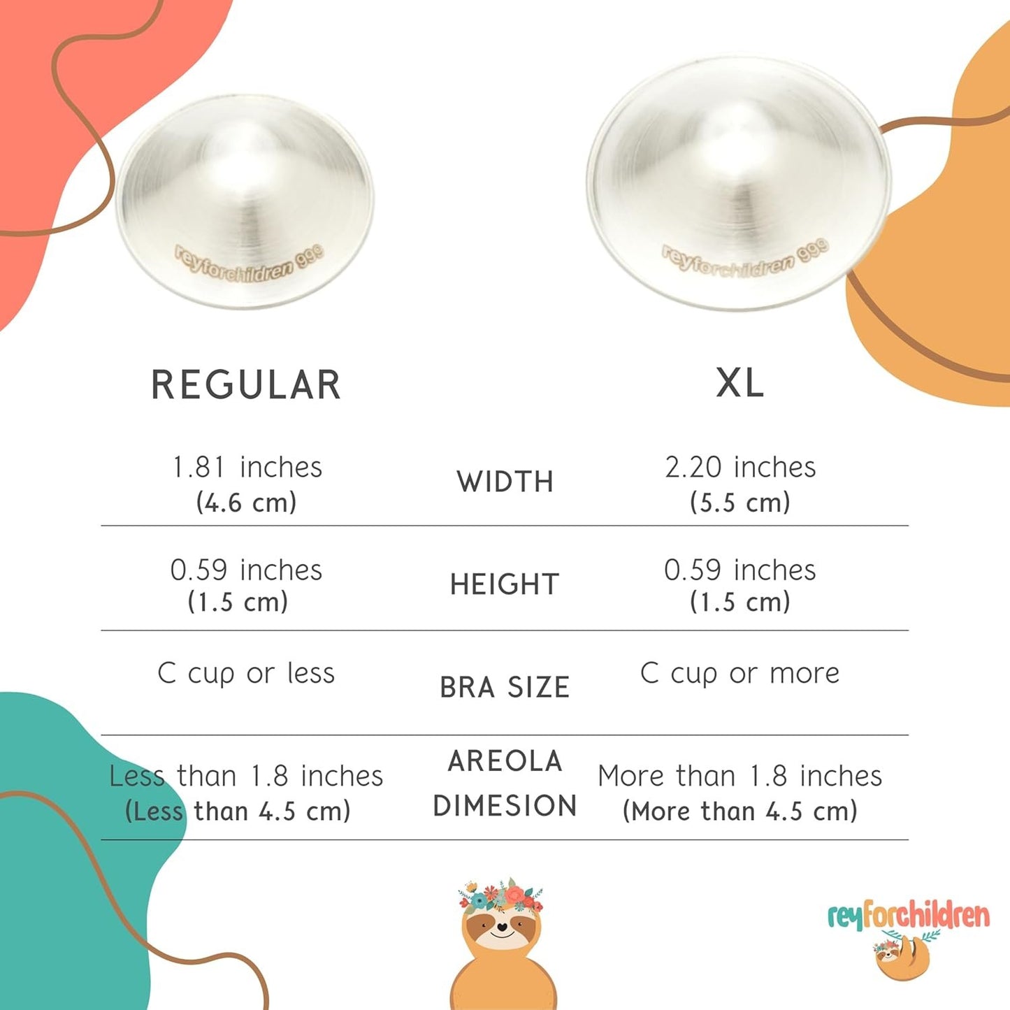 RFC Silver Nursing Cups - 999 Silver Nursing Pad - Nipple Shields Kit for Nursing Newborn - Breastfeeding Essentials - Nipple Cover Breastfeeding - With Silicone Ring & Cleaning Scotch & Carrying Case (Mat 999 Silver Nursing Cup (XL))