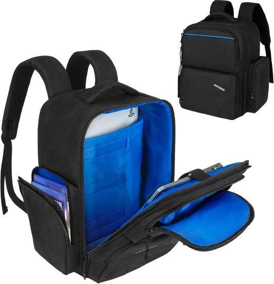 Travel Backpack Fits for PS5/PS5 Pro, Protective Carrying Case Storage Bag Compatible with Playstation 5/PSP Handheld Console/15.6'' Laptop/Gaming Accessories