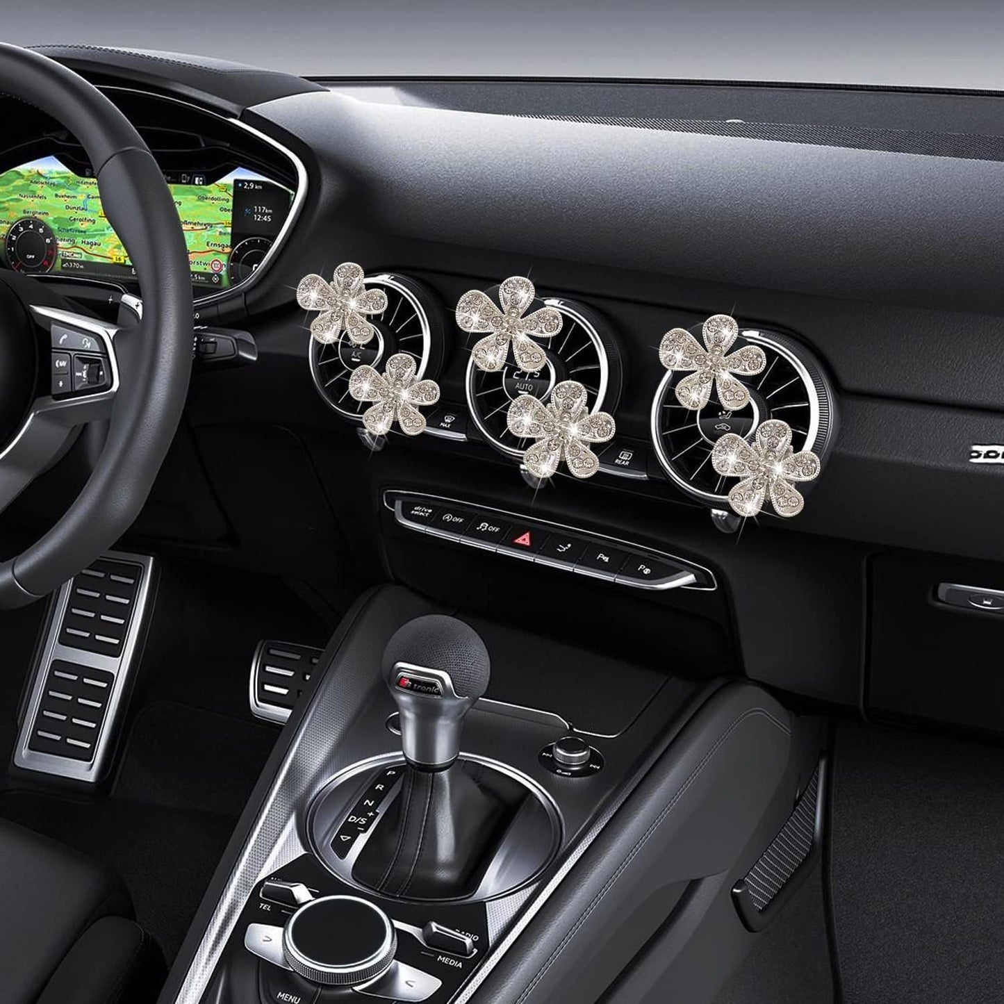 Bling Flower Air Vent Clips, 6 Pcs Cute Daisy Air Fresheners, Diffuser With Rhinestone Interior Decoration Charm, Diamond Decor Accessories for Women Girls