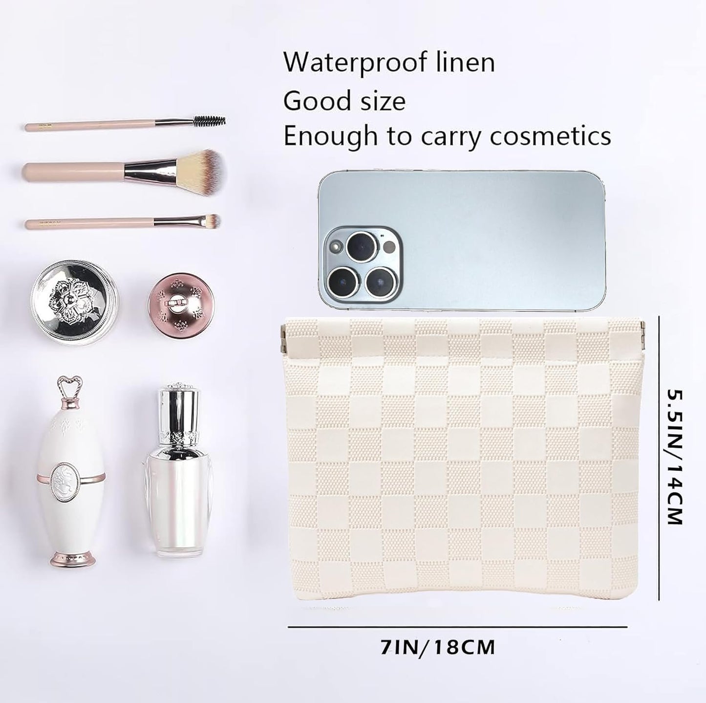 HIGH FIT Leather Pocket Cosmetic Bag for Purse,Coin Purse Lipstick Cosmetic Accessories Organizer, Travel Kit Storage Pouch (White)