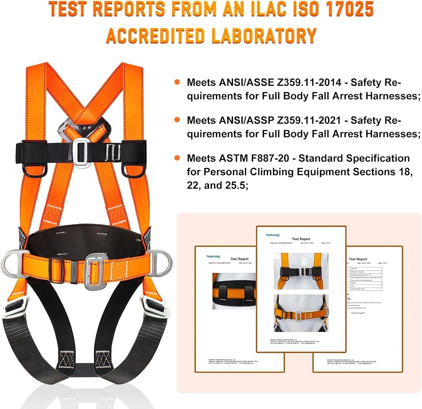 Safety Harness Fall Protection Kit with Shock Absorbing Lanyard, Roofing Work Harnesses Full Body Safety Harness for Construction (Orange)